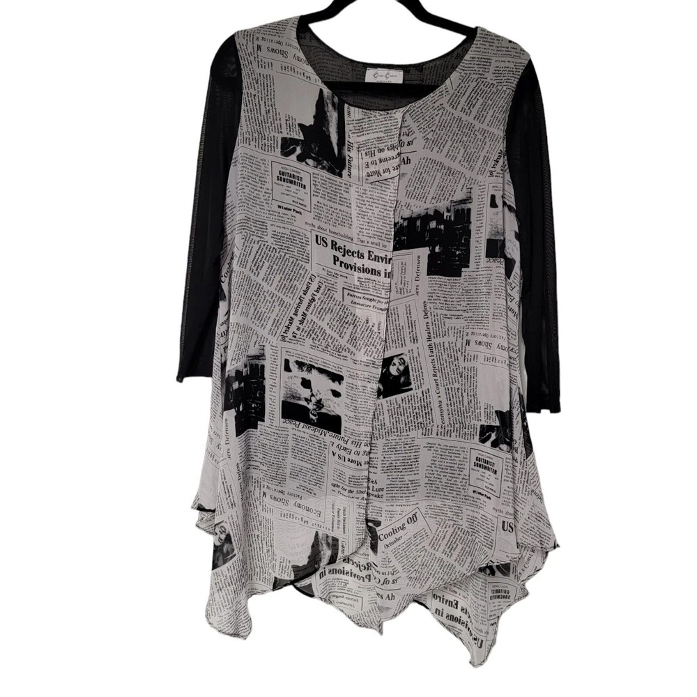 Cover Charge Tunic Top Shirt "New York Times" Newspaper Small Slinky‎ Sheer
